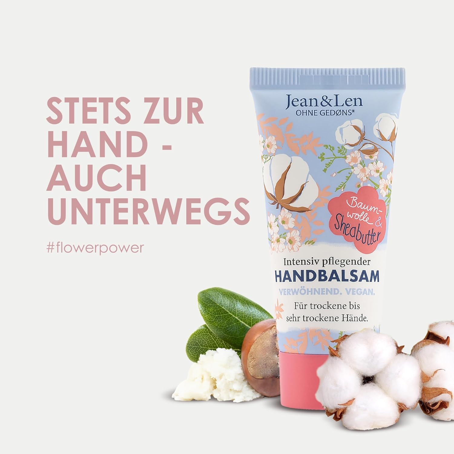 Jean & Len Hand Balm Cotton & Shea Butter, Hand Care for Dry to Very Dry Hands, Intensively Nourishes and is Particularly Mild, No Parabens & Silicones, Vegan, Mini Hand Cream, 20 ml - View 5 of 6