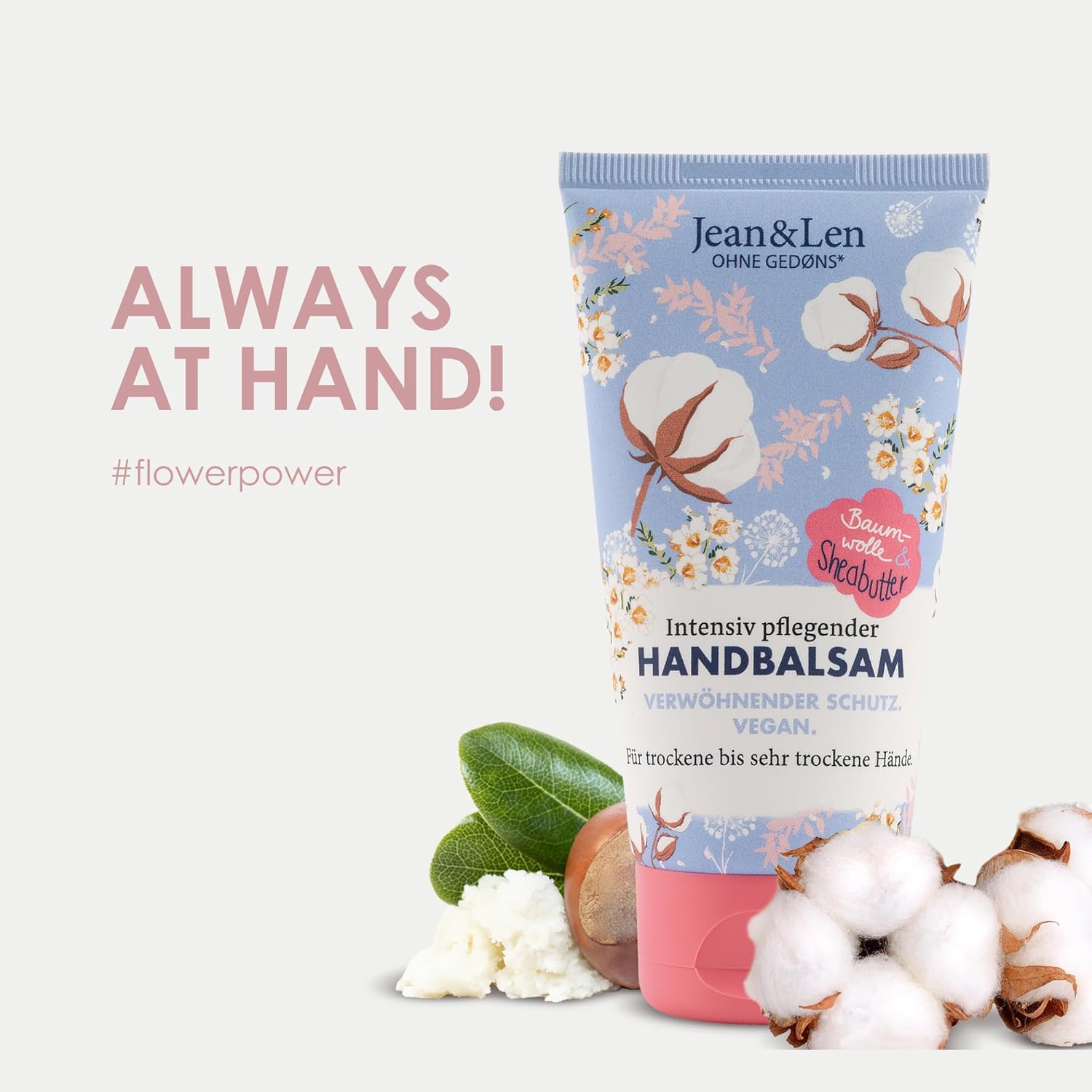 Jean & Len Hand Balm Cotton & Shea Butter, Hand Care for Dry to Very Dry Hands, Intensively Nourishes and is Particularly Mild, No Parabens and Silicones, Vegan, Hand Cream Tube, 75 ml - View 4 of 5