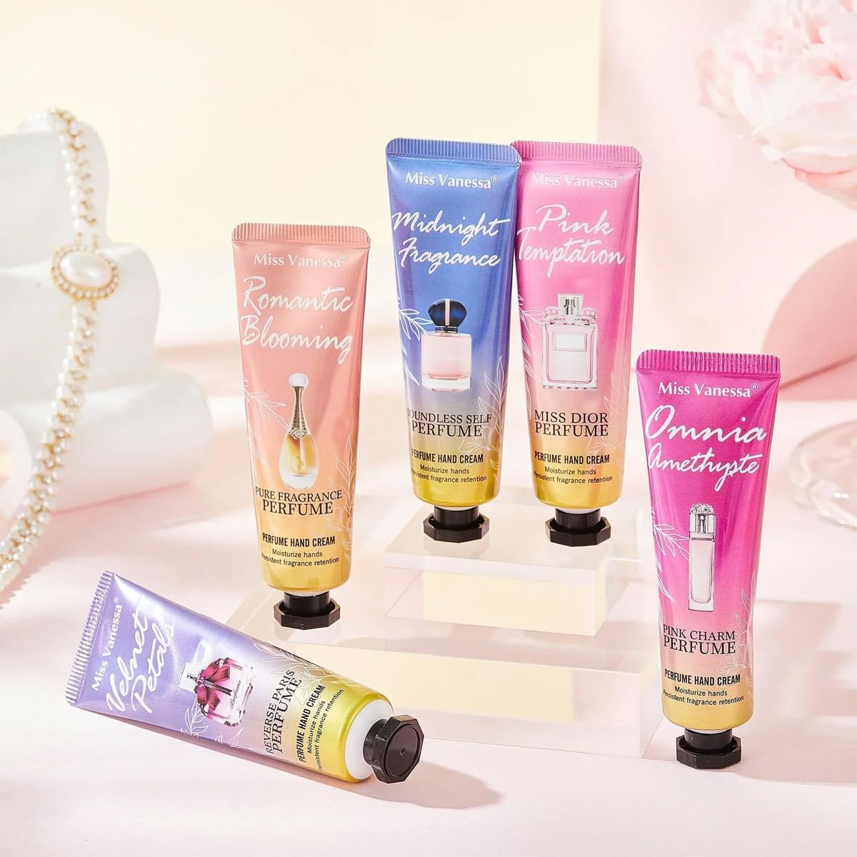 5 Pcs Perfume Hand Cream Gift Set for Women Deeply Moisturizing Long Lasting Fragrance Scented Hand Lotion Travel Size 30g Non-Greasy (1 Set (5 Tubes)) - View 2 of 4