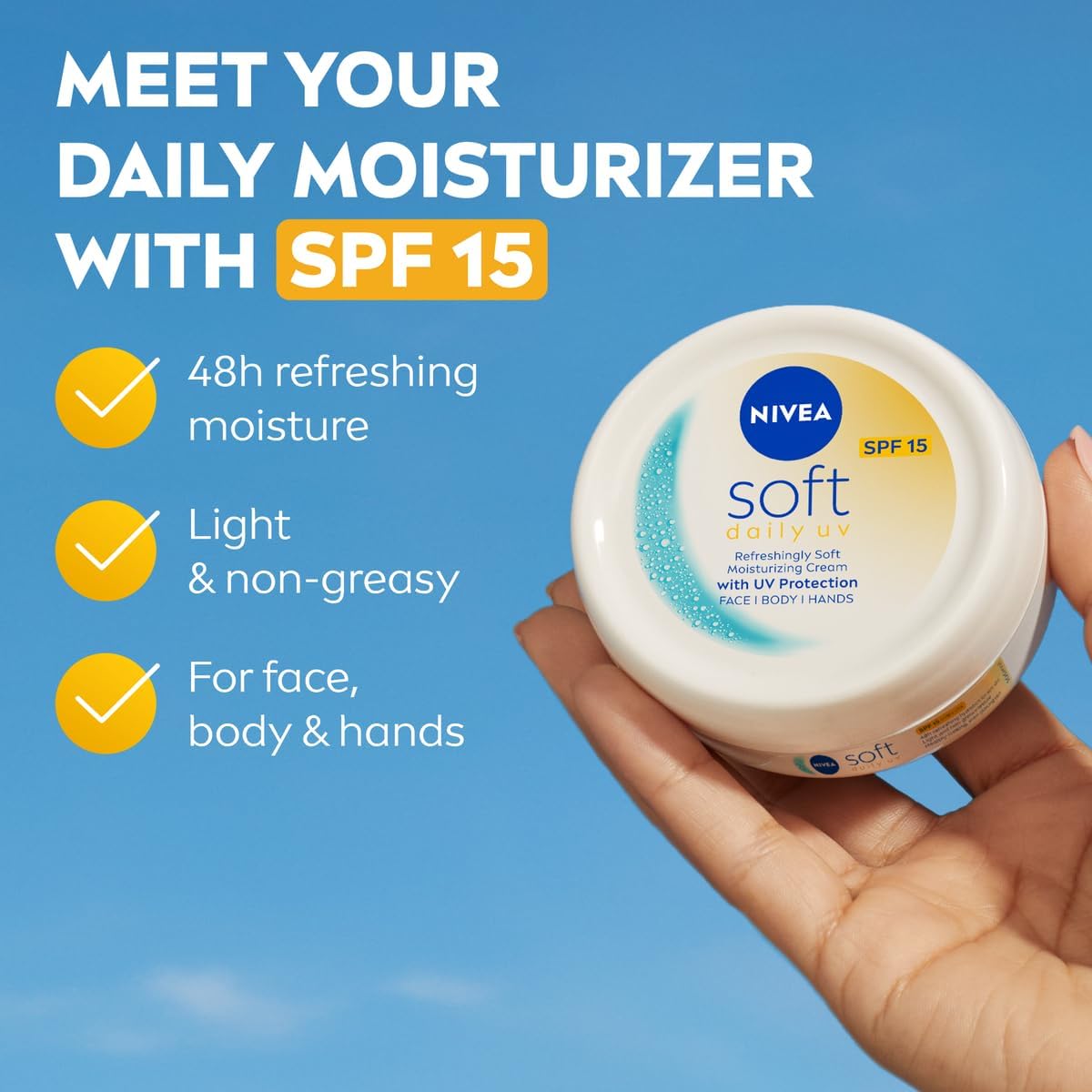 NIVEA Soft Daily UV Protection with SPF15, Moisturizing Cream for Body, Hand, and Face, Jar 200ml - View 7 of 7