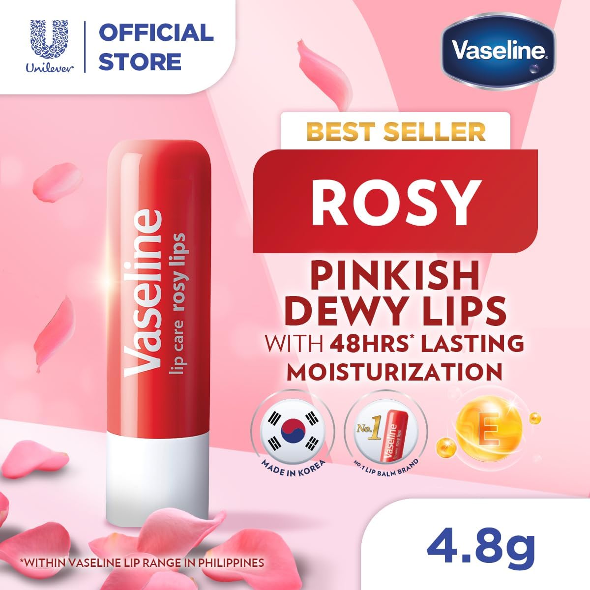 Vaseline Lip Therapy Rosy Lips Lip Balm With Pure Jelly & Light Rose Tint For Soft & Pink Lips | Nourishes & Protects Lips | Non-greasy Lip Moisturizer for Naturally Tinted Lips | 4.8 gm - View 8 of 8