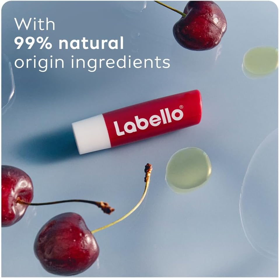Labello Cherry Shine Lip Balm, 24H Melt-In Moisture, with Shea Butter and Natural Oils Enriched with Vitamins, with Natural Ingredients, Mineral Oil Free, Vegan, 4.8g - View 3 of 4
