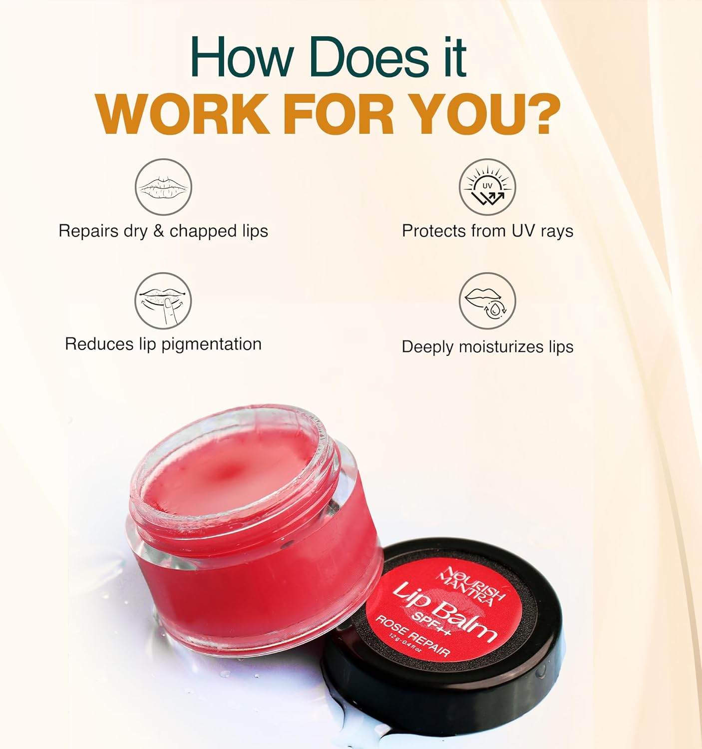 NOURISH MANTRA - Rose Repair Lip Balm with SPF | Made with Rose Extracts, Olive oil, Shea Butter, Vitamin E and Avocado Oil | Best for Both Women and Men | 12g Pack of 1 Pink, red - View 4 of 5