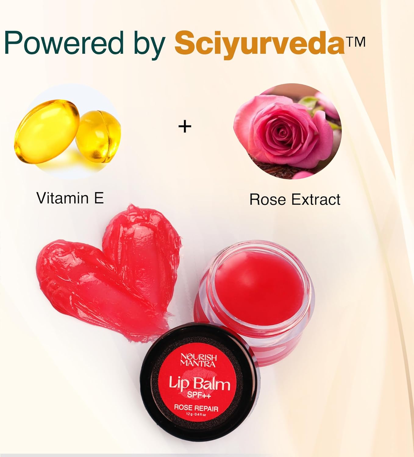 NOURISH MANTRA - Rose Repair Lip Balm with SPF | Made with Rose Extracts, Olive oil, Shea Butter, Vitamin E and Avocado Oil | Best for Both Women and Men | 12g Pack of 1 Pink, red - View 5 of 5