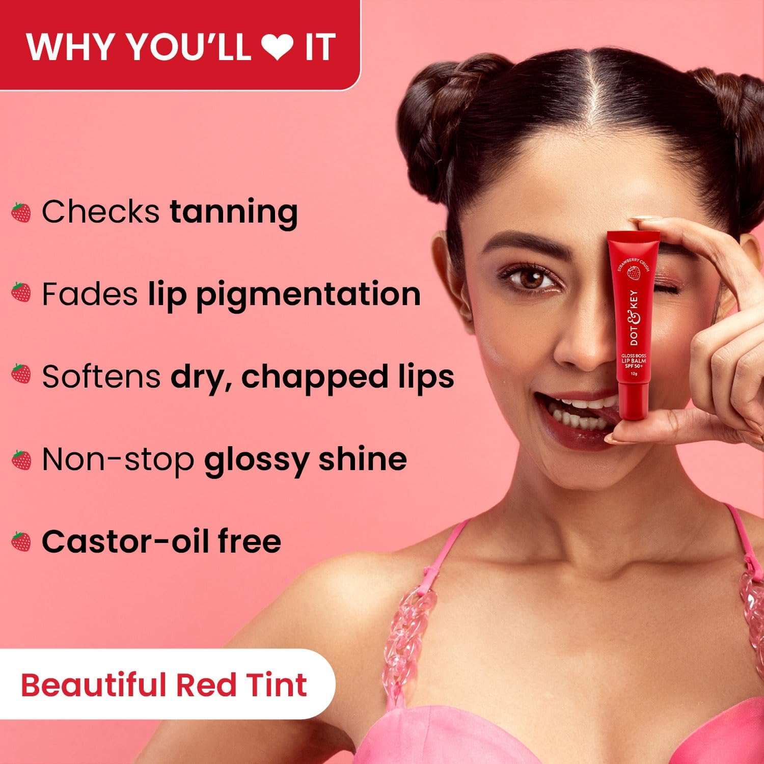Dot & Key Strawberry Lip Balm for soft and naturally pink lips| SPF 30 & Vitamin C+E| fades lip pigmentation|for dark lips, 12g - View 6 of 8