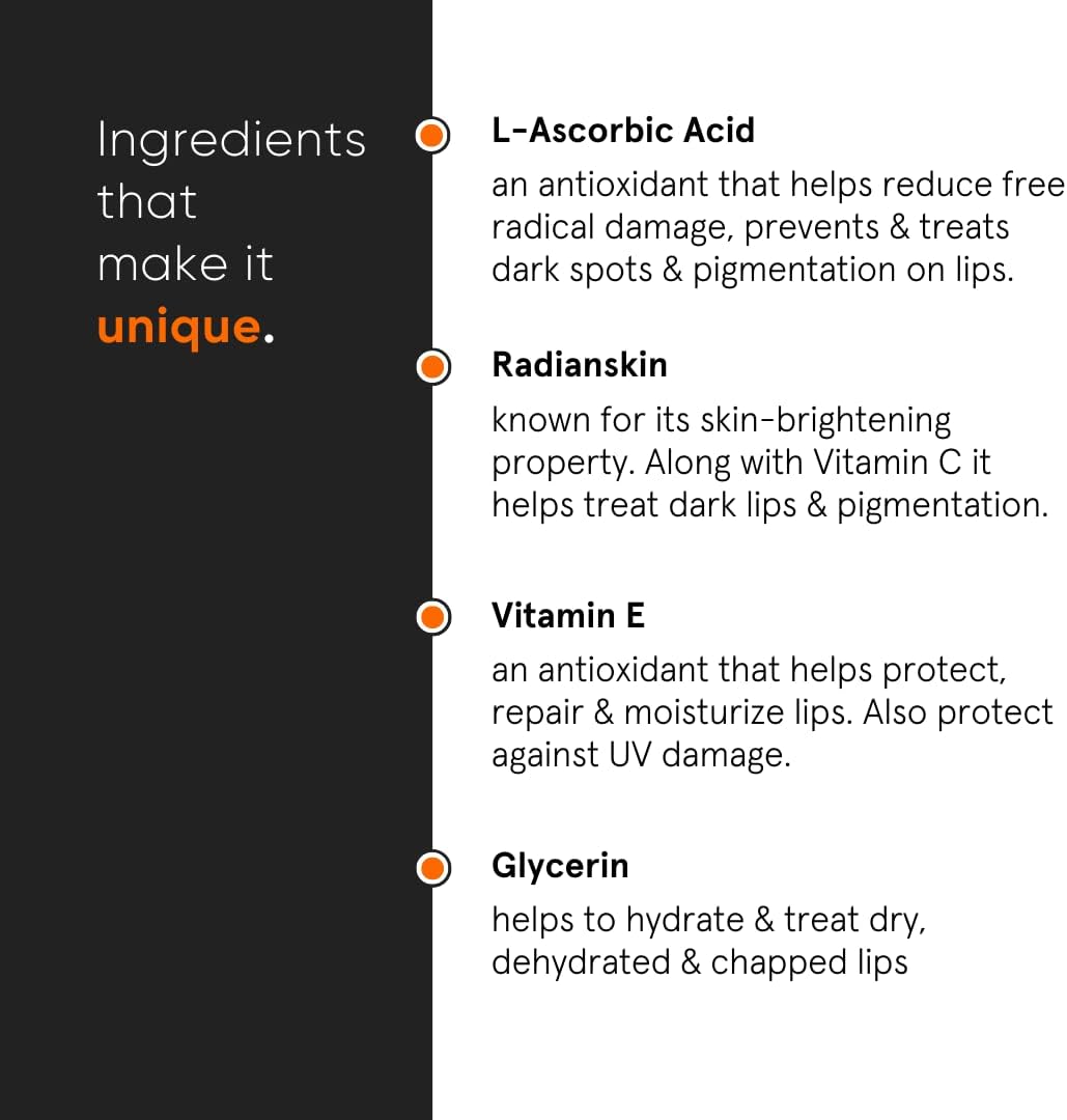 Minimalist Lip Treatment Balm for Lightening Dark Lips, Hydrating & Softening | 8% L-Ascorbic Acid with Vitamin E, Radianskin & Glycerine | For Women & Men | 0.42 Oz / 12 gm - View 4 of 5