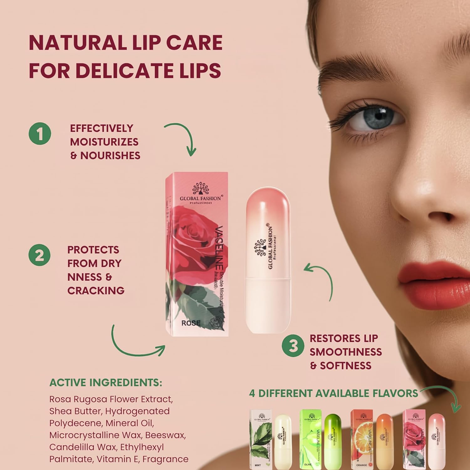 Global Fashion Korean Lip Balm - 4 Flavours, Deeply Moisturizing, Non-Sticky Formula, Natural Ingredients, Smooth & Nourished Lips, Colorless, Unisex Daily Lip Care (3.8g, Olive) - View 5 of 8