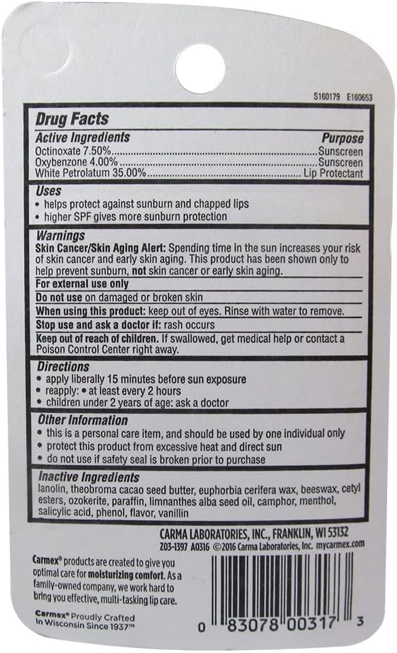 Carmex Classic Lip Balm SPF 15 Lip Protectant, 0.15 Ounce Pack of 3 (Stick in Blister Pack) - View 5 of 5