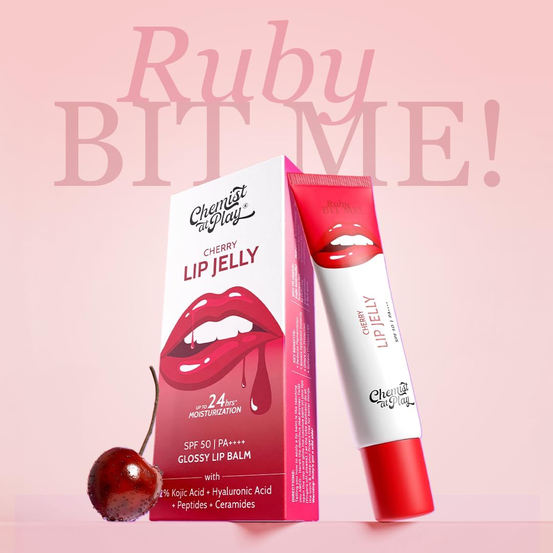 Chemist At Play Cherry Tinted Lip Balm for Dark, Dry, Chapped and Pigmented Lips| Gives 24 hours moisturization| SPF 50 PA+++| Has 2% Kojic Acid, Hyaluronic Acid, ceramides & Peptides| 10gms - View 5 of 5