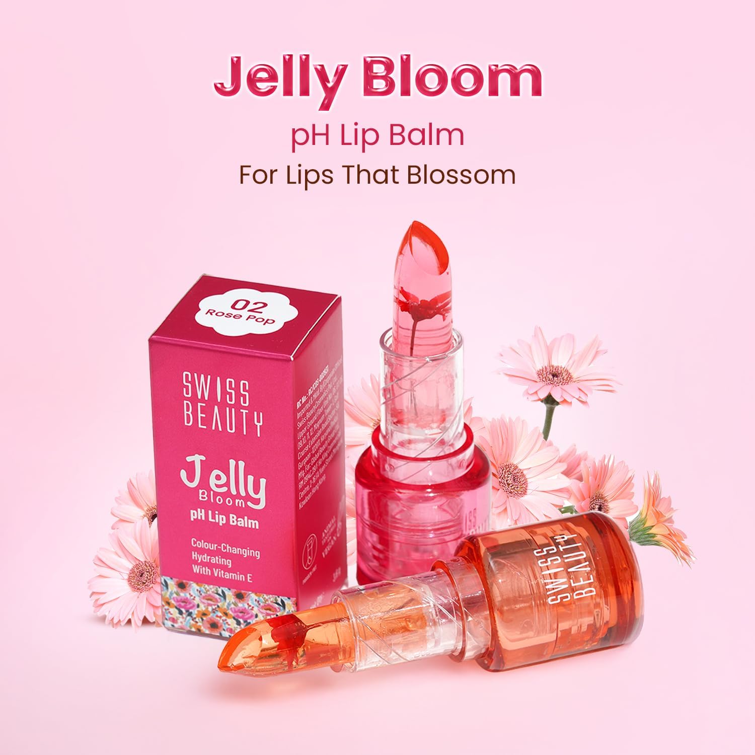 Swiss Beauty Jelly Bloom pH Lip Balm | Colour-Changing Tint | Hydrating | With Vitamin E | Vegan | Paraben-Free | Cruelty-Free | 3.6g, Shade- Coral Kiss - View 5 of 5