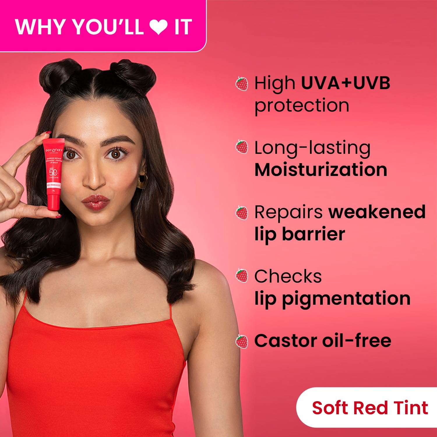 Dot & Key Ceramide & Peptide Barrier Repair Brightening Lip Balm SPF 50 PA+++ - Red Romance (10 g) - View 4 of 5