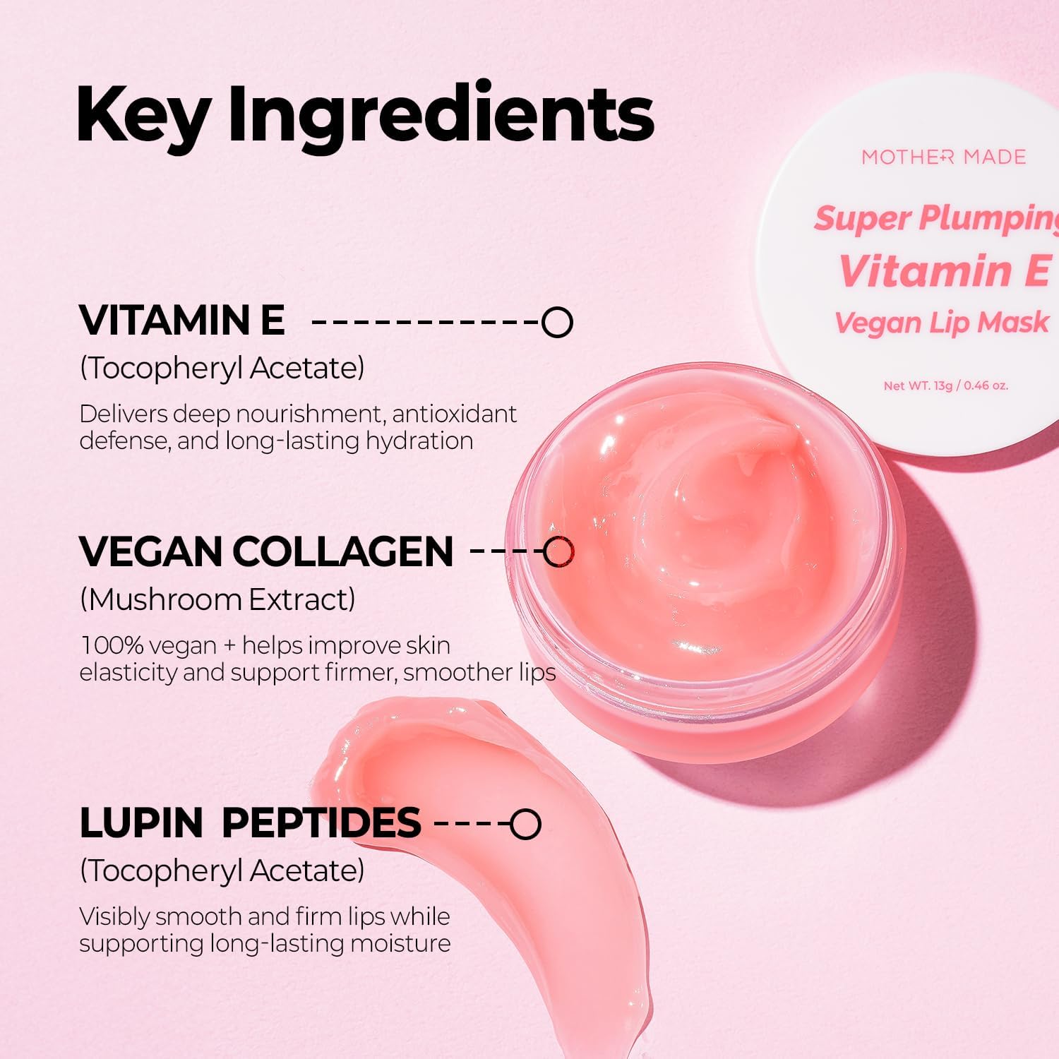 MOTHER MADE Vitamin E Vegan Lip Mask Lip Care Balm,with Organic Shea Butter, Natural Oils, Vegan Collagen, Gifts for Women, Korean Skin Care, 0.46 fl.oz. - View 6 of 7