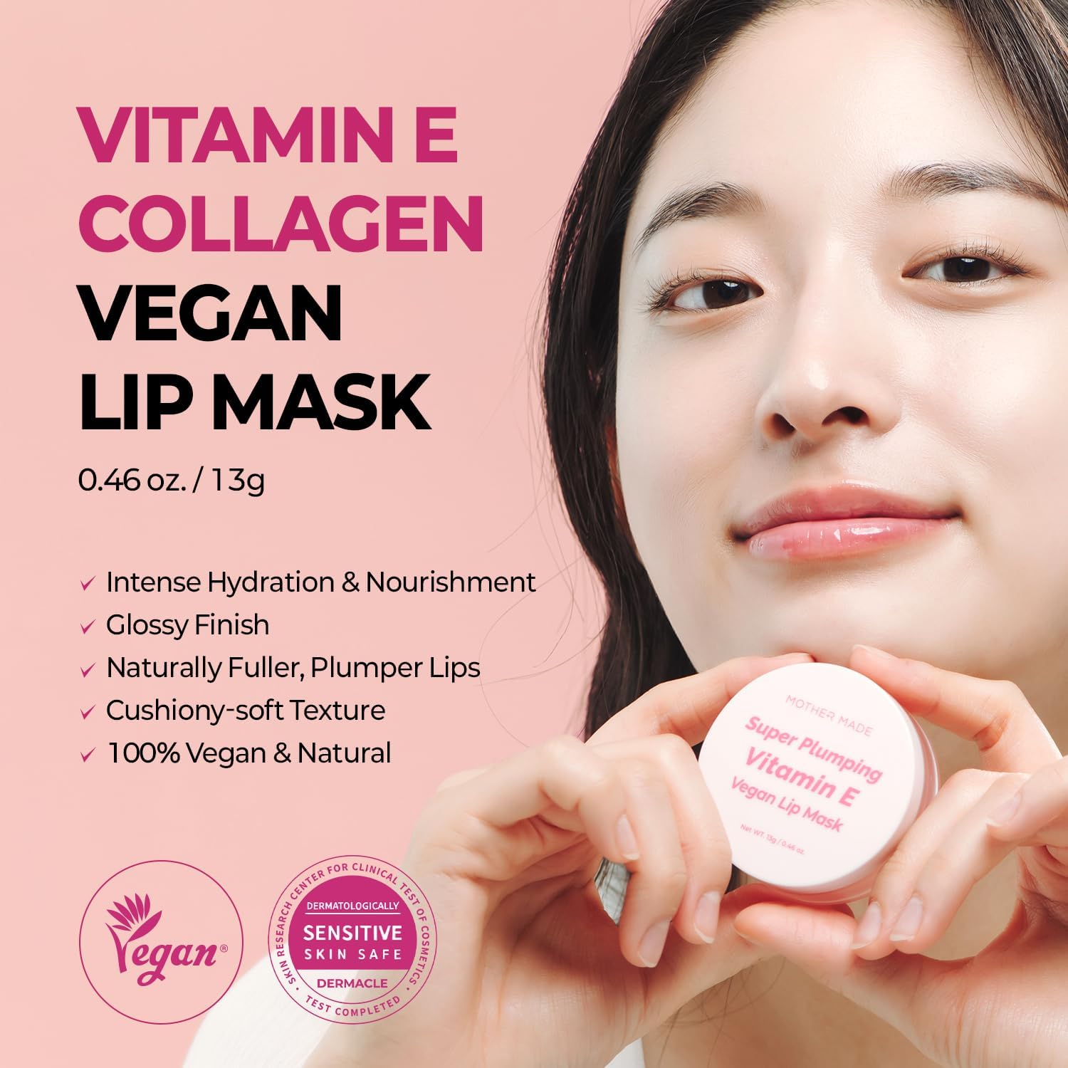 MOTHER MADE Vitamin E Vegan Lip Mask Lip Care Balm,with Organic Shea Butter, Natural Oils, Vegan Collagen, Gifts for Women, Korean Skin Care, 0.46 fl.oz. - View 7 of 7
