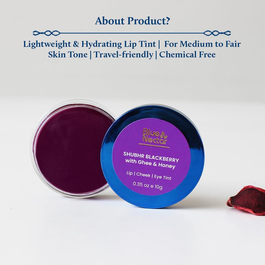 Blue Nectar Lip Tint Stain for Luscious Lips | Natural Blackberry Moisturizer for Dry Skin | Organic Cheek & Eye Tint (10g) - View 3 of 6
