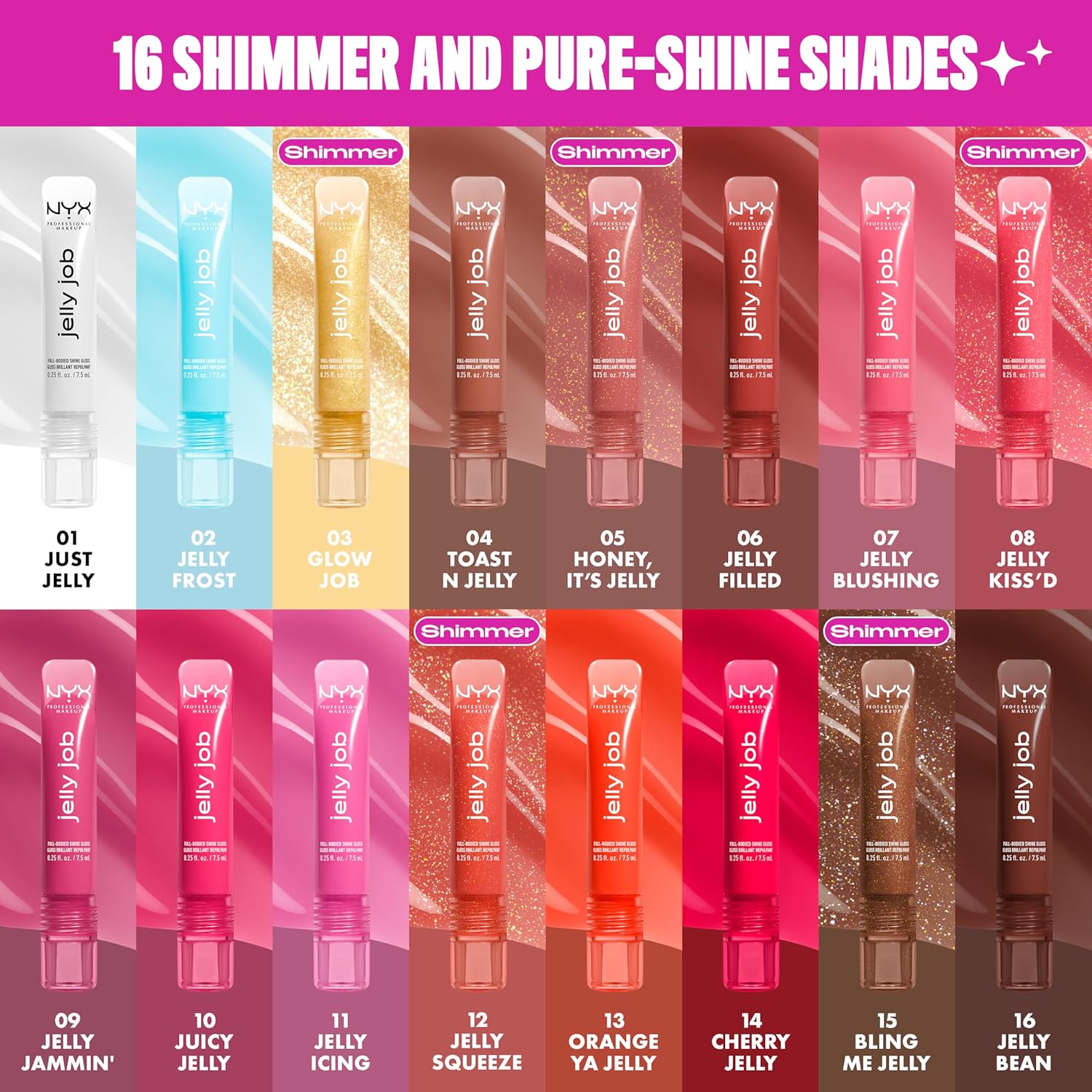 NYX Professional Makeup Jelly Job, Full-Bodied Shine Gloss, Lip-Smoothing Shine, Hyper-Glossy Finish, Jelly Squeeze - View 4 of 8