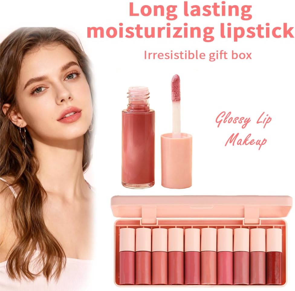 10 color mini lip gloss set, Korean lip glaze set, multi functional lip gloss, mini liquid lipstick, light texture, lasting moisturizing, bright colors - View 5 of 6