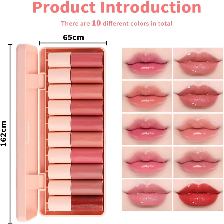 10 color mini lip gloss set, Korean lip glaze set, multi functional lip gloss, mini liquid lipstick, light texture, lasting moisturizing, bright colors - View 6 of 6