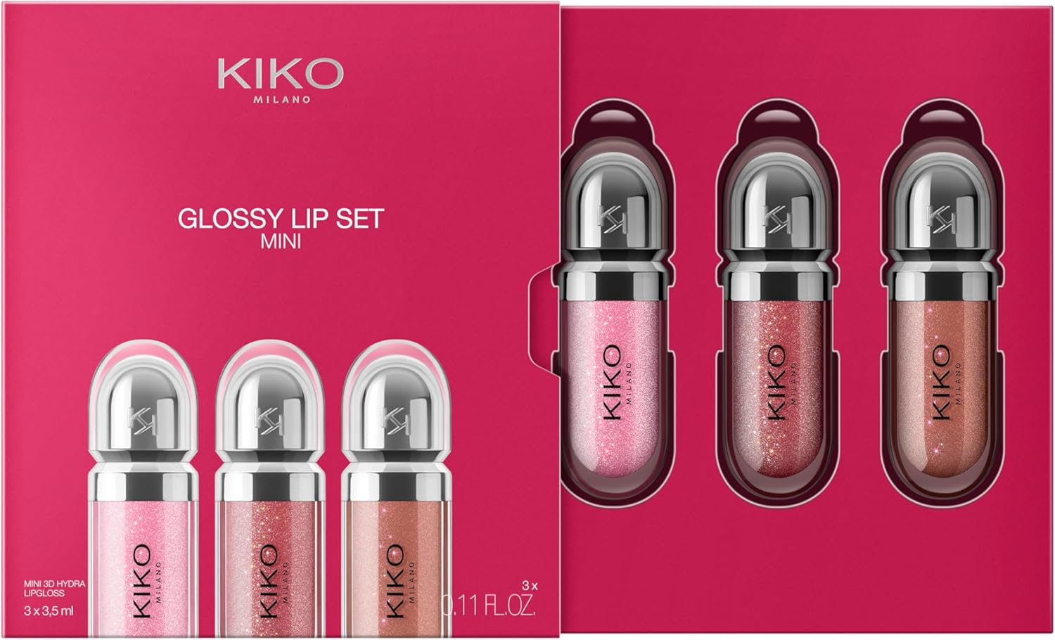 KIKO Milano Glossy Lip Set Mini, Lip Set: 3 Moisturising Mini Lip Gloses with 3D Volume Effect - View 2 of 4