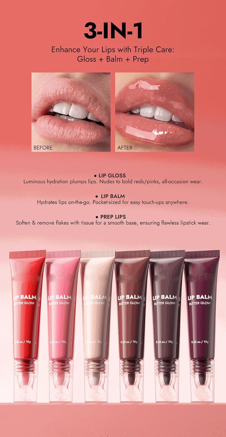 L-Ip Balm Butter, Hydrating Gloss, L-I-P Gloss Set, Plumping Glow Oil, Soothing Lip Care, Conditioning Mask, Natural Ingredients Product, Butter - Classic Red(01) - View 3 of 8