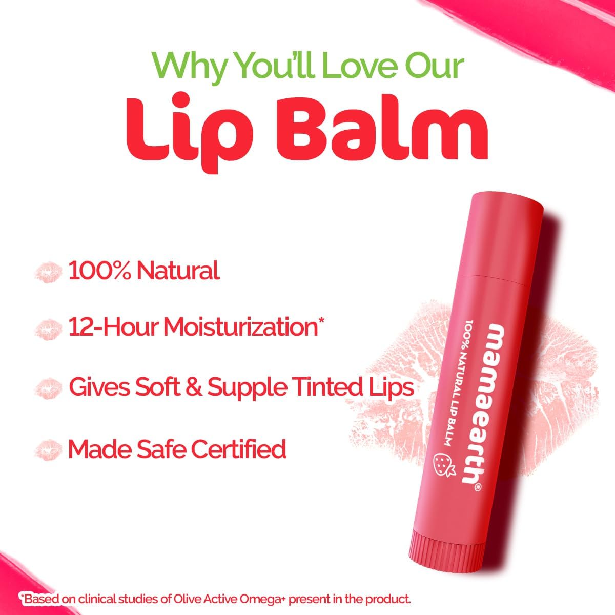 Mamaearth Strawberry Tinted 100% Natural Lip Balm with Vitamin E | 12 Hour Moisturization, Heals Dry & Chapped Lips, Hydrating & Nourishing Lip Care, Soft & Smooth Lips, Natural Tint Finish, 4g - View 4 of 6