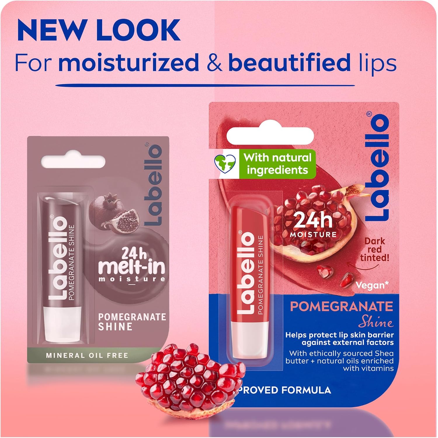 Labello Pomegranate Shine Lip Balm, 24H Melt-In Moisture, with Shea Butter and Natural Oils Enriched with Vitamins, with Natural Ingredients, Mineral Oil Free, Vegan, 4.8g - View 2 of 7