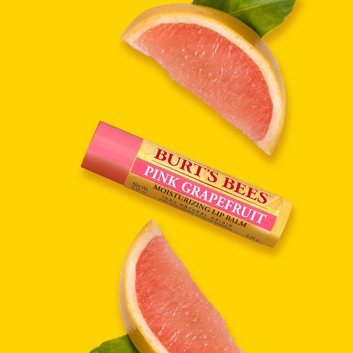 Burt's Bees Lip Balm Pink Grapefruit, Moisturising Lip Balm With Beeswax & Vitamin E, 100% Natural Origin, 4.25g - View 3 of 4