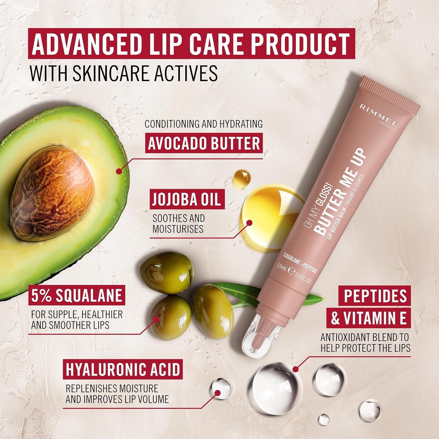 Rimmel London Oh My Gloss Butter Me Up Lip Butter Balm 004 Mellow Mocha, Hydrating Lip Balm, Tinted Lip Balm, Lip Care, Hydration, Nourishing, Squalene, 15ml (0.53oz) - View 5 of 8