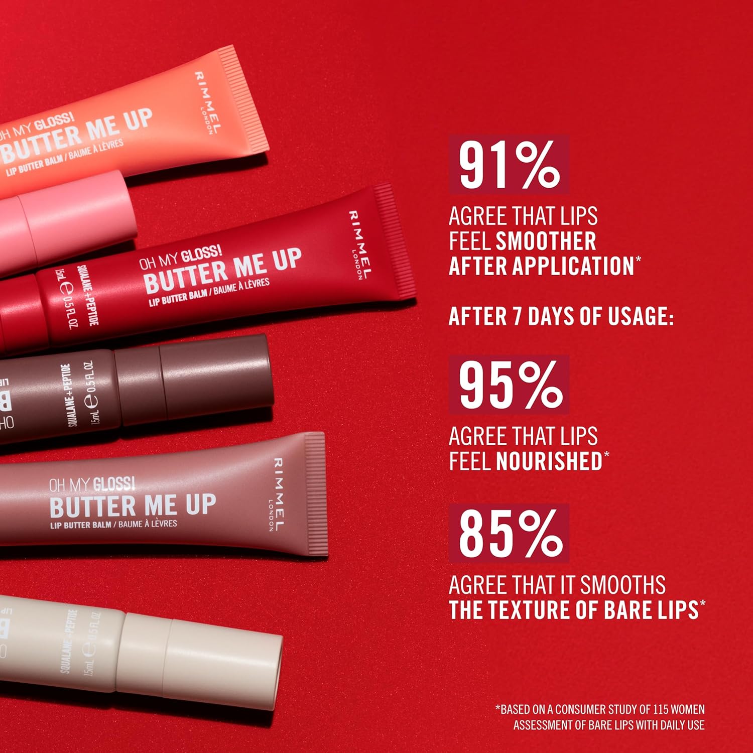 Rimmel London Oh My Gloss Butter Me Up Lip Butter Balm 006 Coral Breeze, Hydrating Lip Balm, Tinted Lip Balm, Lip Care, Hydration, Nourishing, Squalene, 15ml (0.53oz) - View 3 of 8