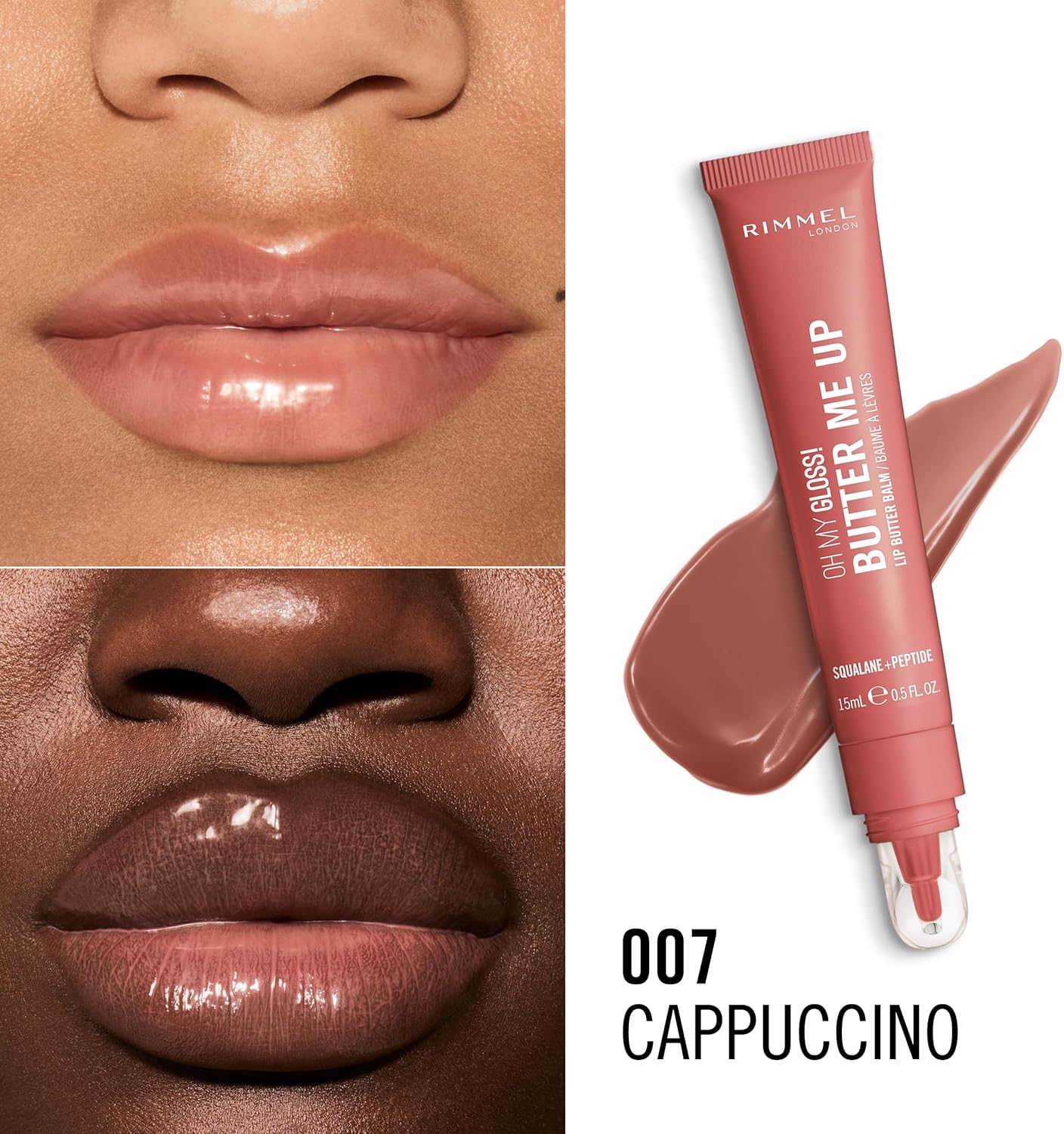 Rimmel Oh My Gloss! Butter Me Up, Moisturising Lip Butter Balm, Glossy and Sheer Tint, Ultra-Hydrating, Enriched with Squalene and Peptides, Lip-Hugging Applicator, Vegan, 15ml - View 3 of 5