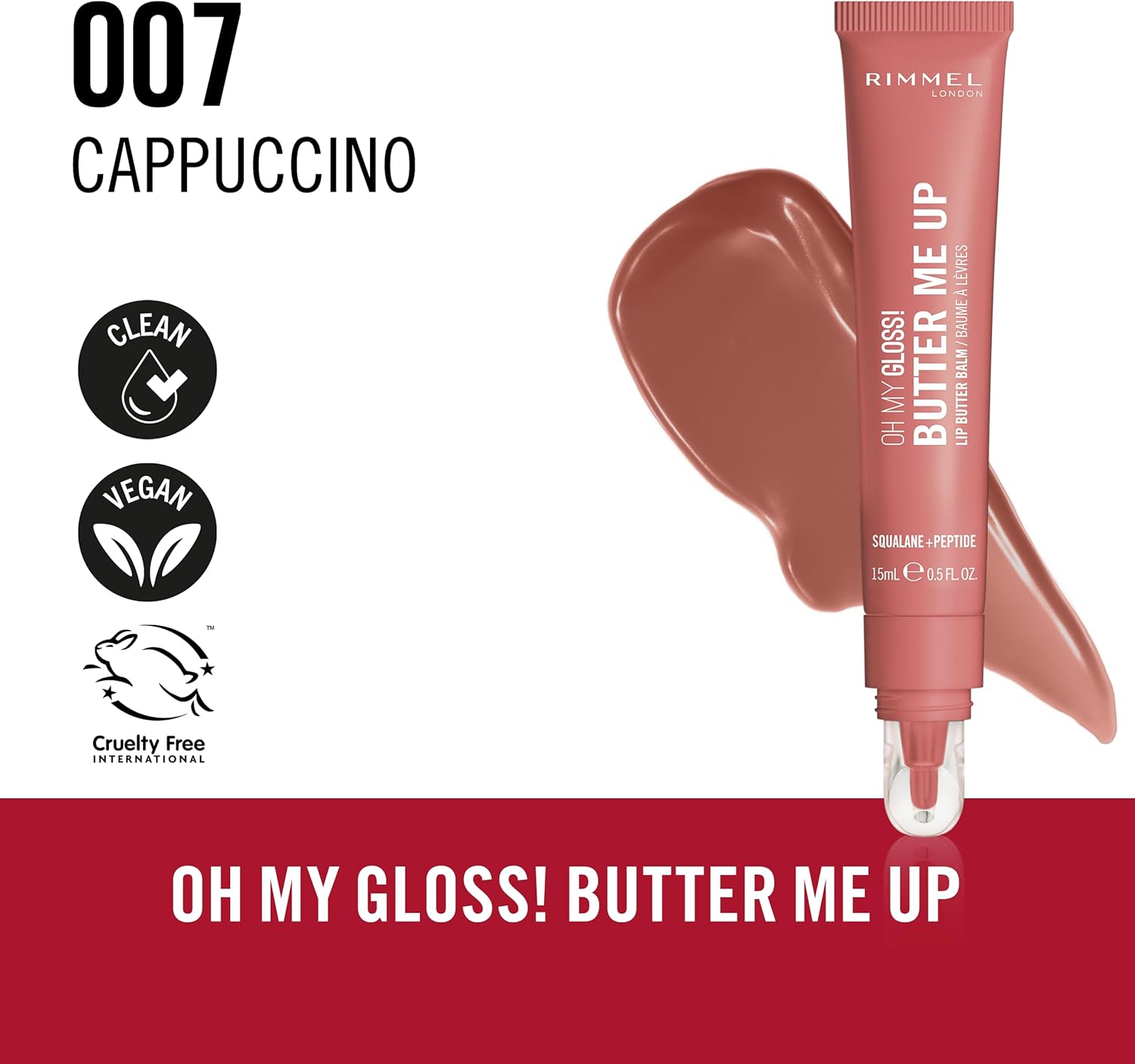 Rimmel Oh My Gloss! Butter Me Up, Moisturising Lip Butter Balm, Glossy and Sheer Tint, Ultra-Hydrating, Enriched with Squalene and Peptides, Lip-Hugging Applicator, Vegan, 15ml - View 4 of 5