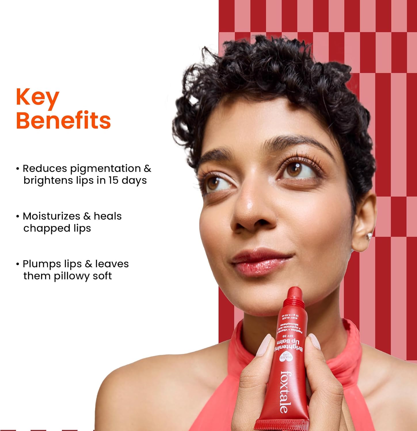 Foxtale SPF 30 Brightening Lip Balm for Dark Lips with Peptides & Vitamin C | Brightens Pigmented | Hydrates | SPF - Ruby Glaze 12gm - View 5 of 5
