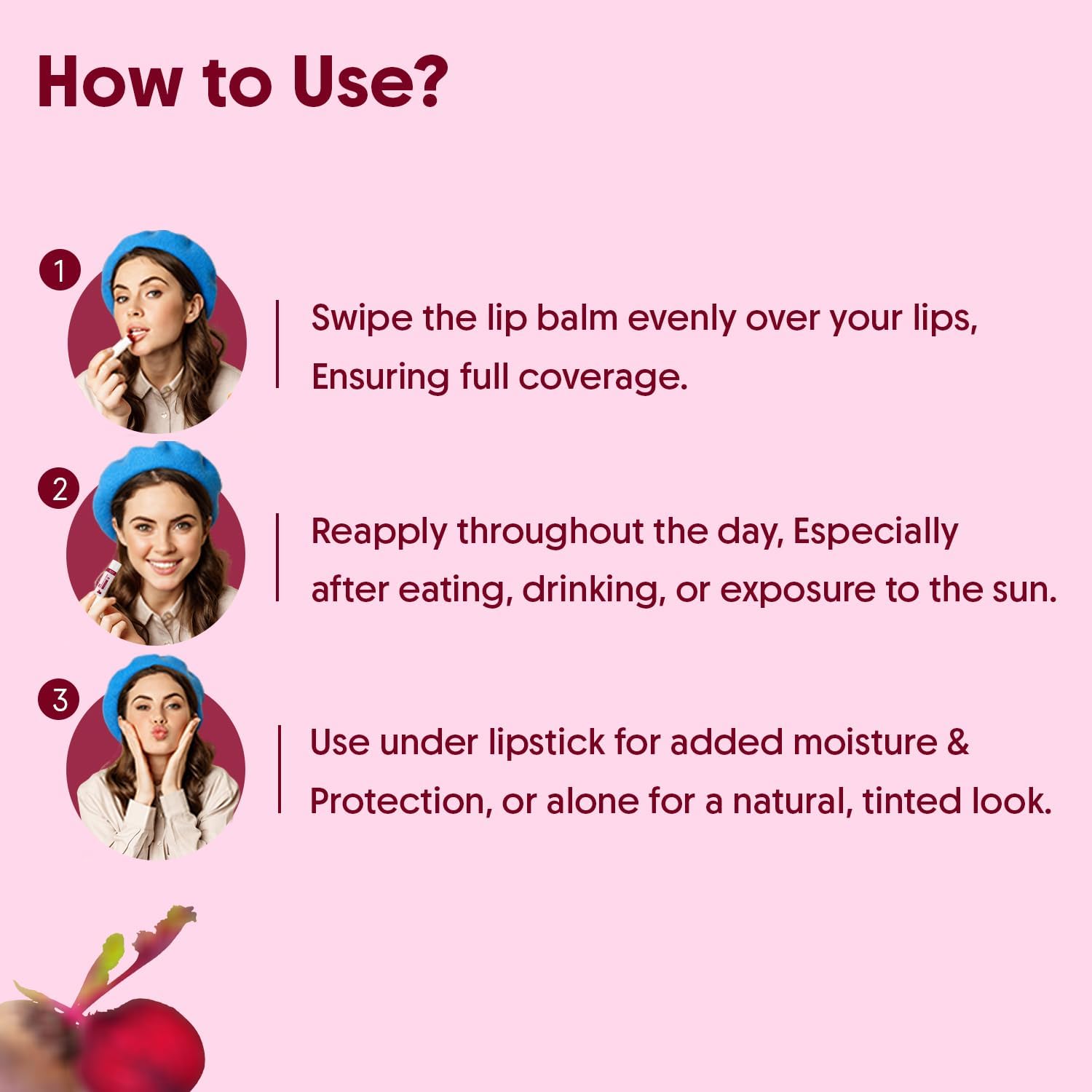 Aravi Organic Beetroot Tinted Lip Balm SPF 50 PA+++ | For Dark & Pigmented Lips | Hydrates Dry & Chapped Lips | Enriched with Kojic Acid, Ceramide, Peptide | Soft, Glossy for Men & Women | 5g - View 3 of 7