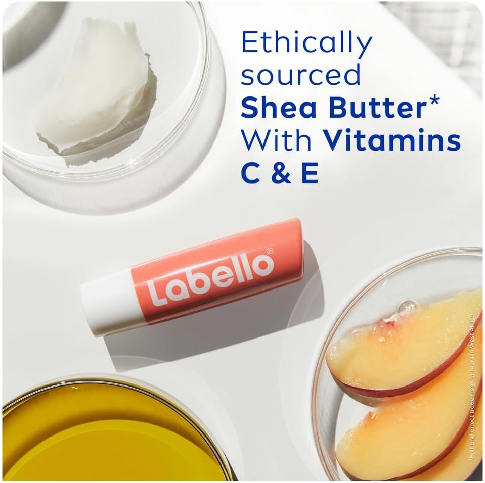 Labello Peach Shine Lip Balm, 24H Melt-In Moisture, with Shea Butter and Natural Oils Enriched with Vitamins, with Natural Ingredients, Mineral Oil Free, Vegan, 4.8g - View 3 of 5