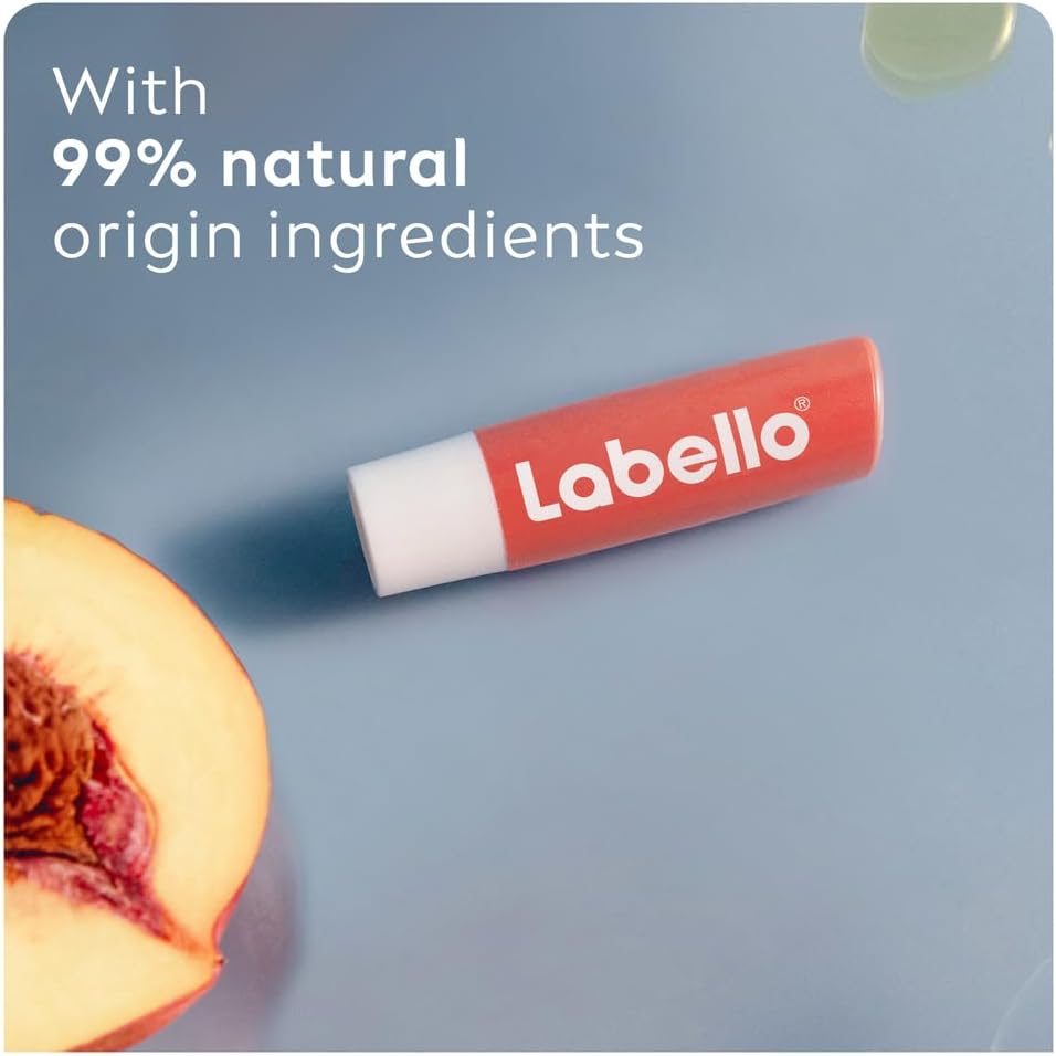 Labello Peach Shine Lip Balm, 24H Melt-In Moisture, with Shea Butter and Natural Oils Enriched with Vitamins, with Natural Ingredients, Mineral Oil Free, Vegan, 4.8g - View 4 of 5
