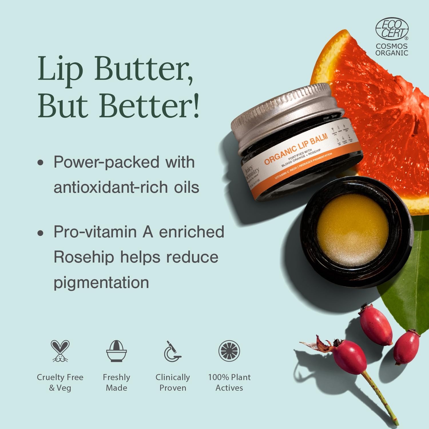 Juicy Chemistry - Organic & 100% Natural Lip Balm for Women with Anti-Ageing and Pigmented Lips w/Blood Orange & Rosehip (5gm) - View 5 of 6