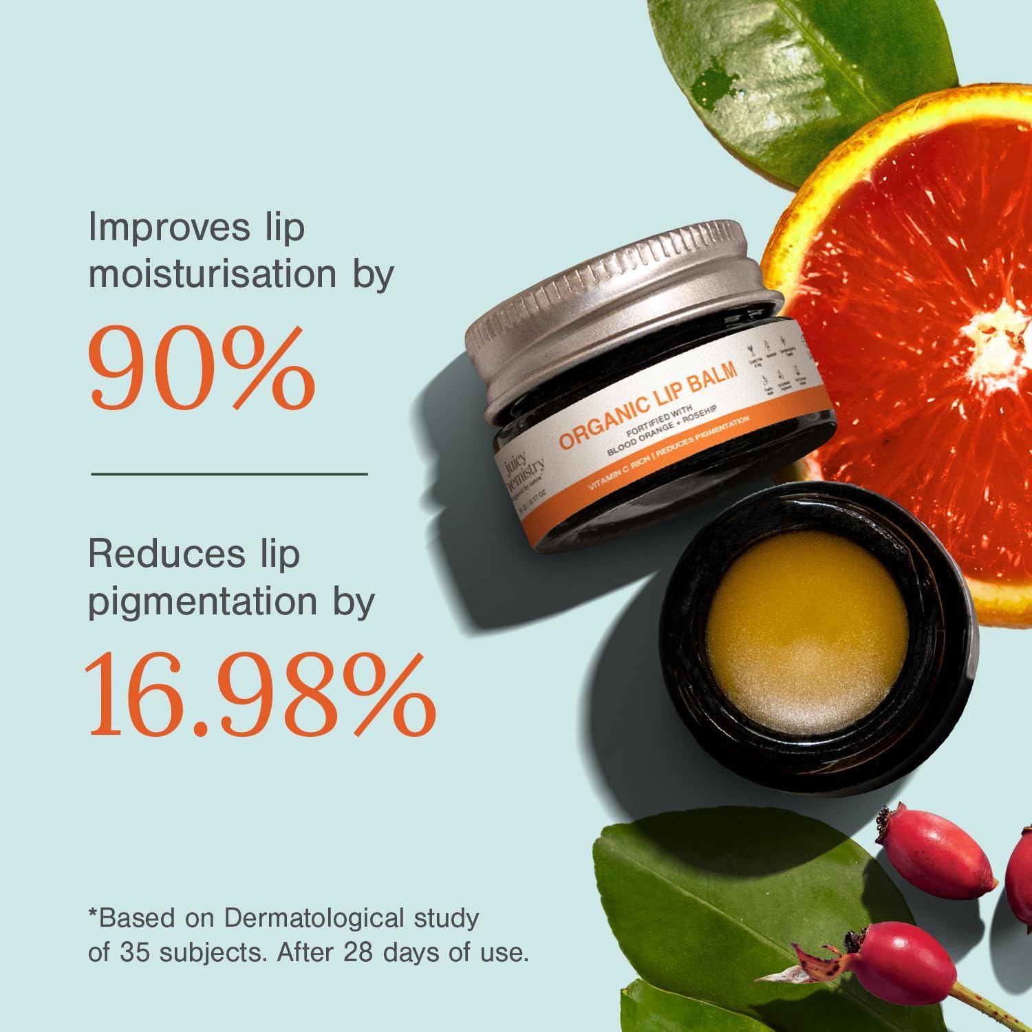 Juicy Chemistry - Organic & 100% Natural Lip Balm for Women with Anti-Ageing and Pigmented Lips w/Blood Orange & Rosehip (5gm) - View 6 of 6