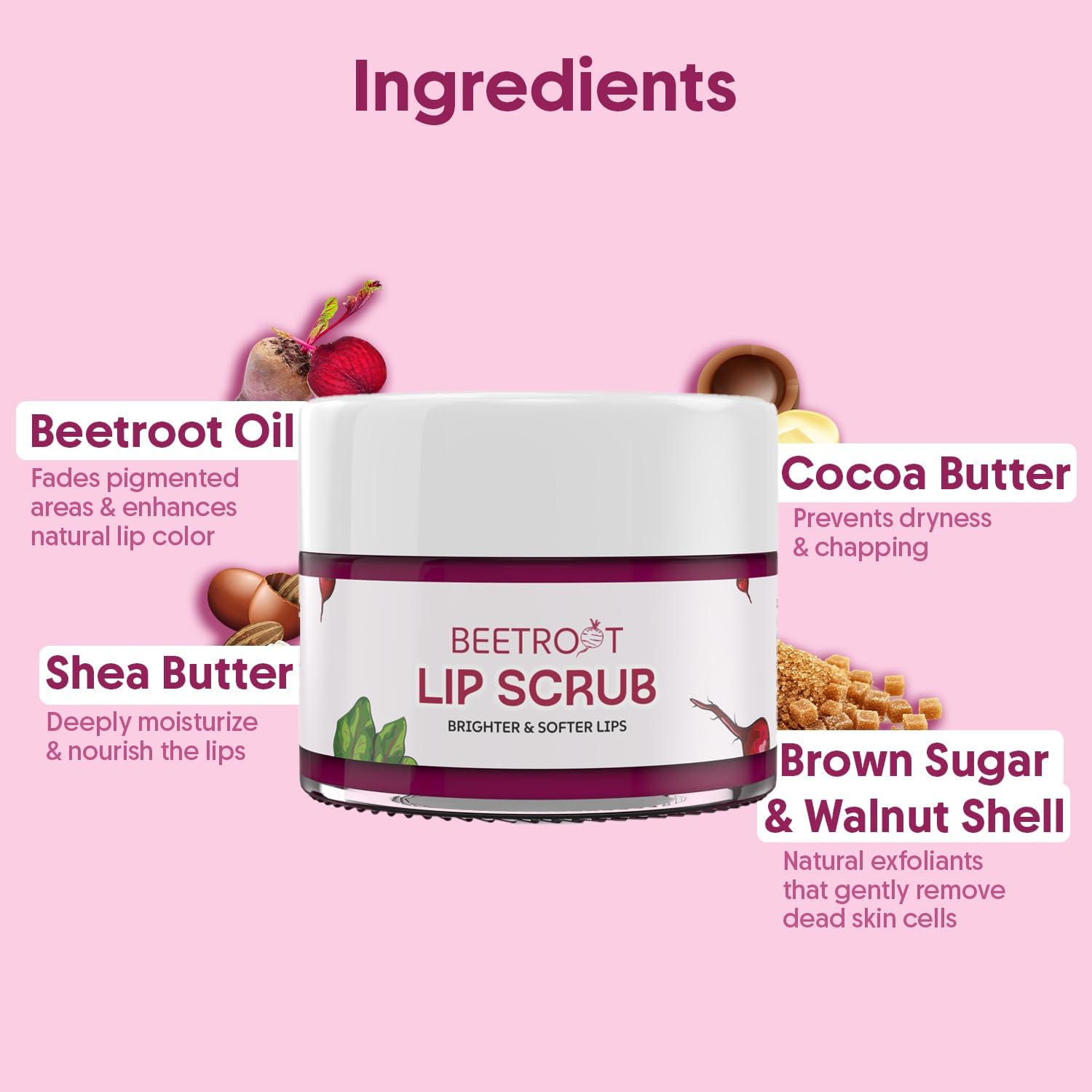 Aravi Organic Beetroot Lip Scrub for Dark Lips | Lip Exfoliator Scrub with Shea Butter & Cocoa Butter | Exfoliating Lip Scrub for Dry Chapped Lips, Brightening & Lip Lightening Scrub | Men & Women - View 5 of 6