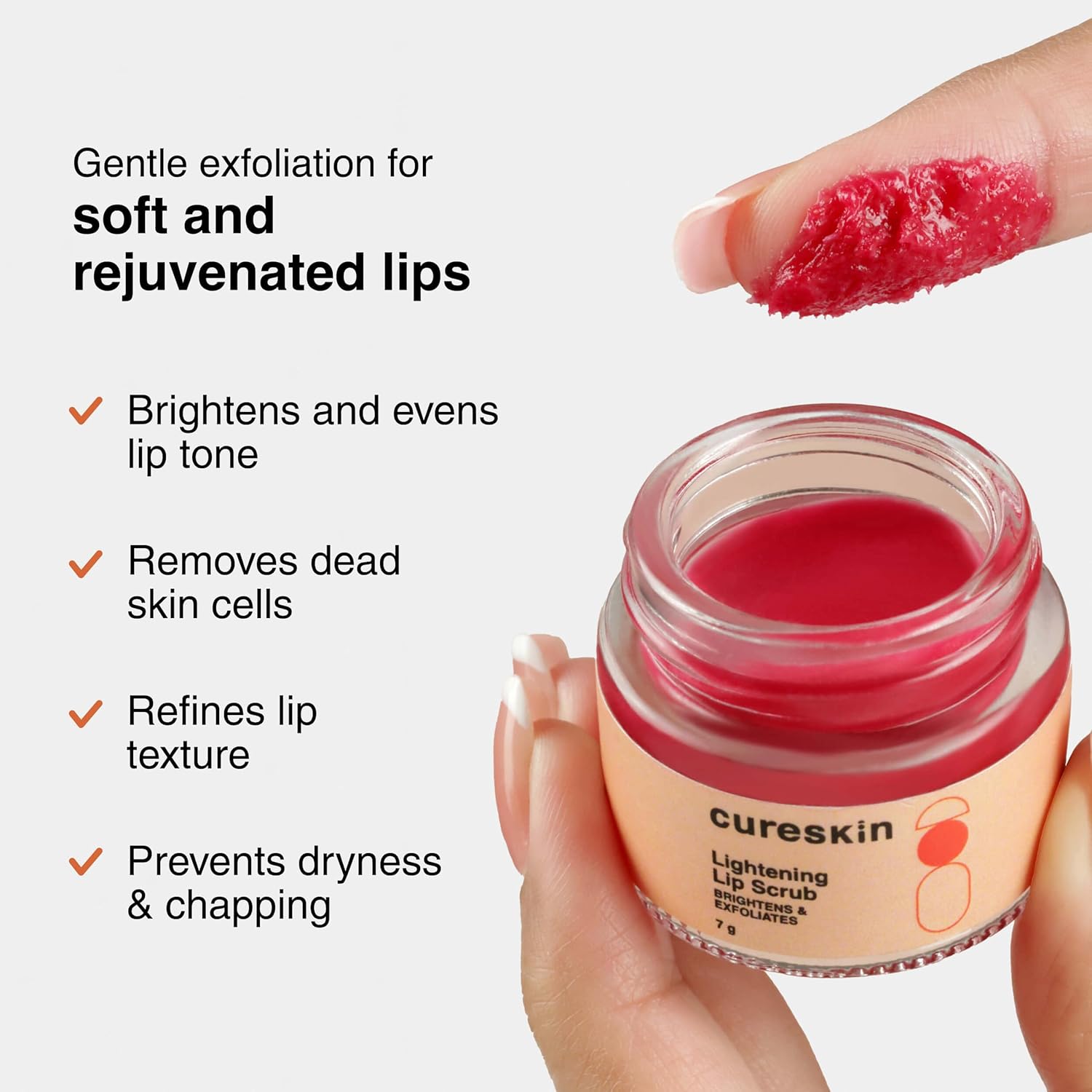 Cureskin Lightening Lip Scrub for Men and Women, Exfoliate & Brighten with Walnut Shell Powder, Beetroot & Squalane, Lip Scrub for Dark Lips to Lighten Pink - View 4 of 4