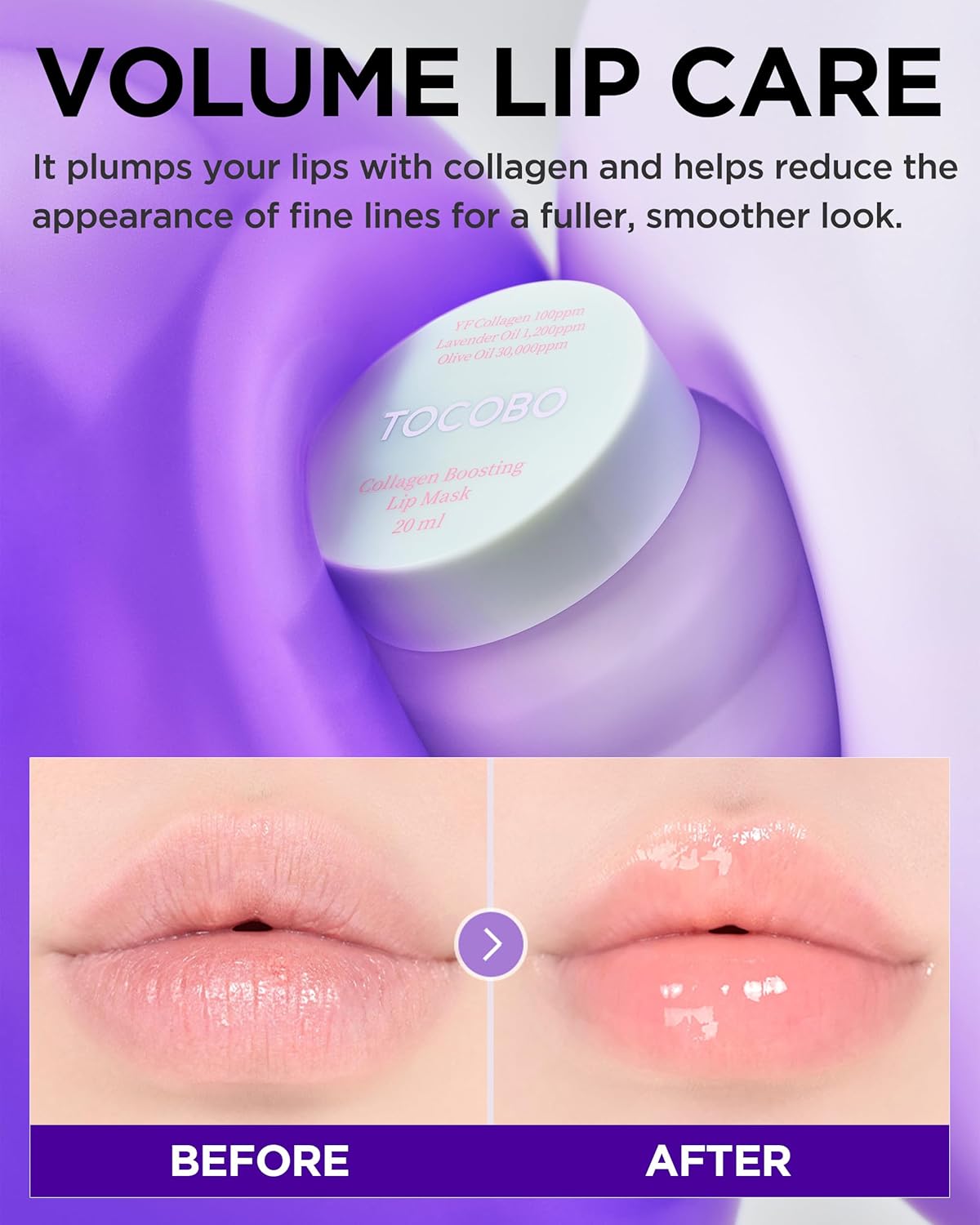TOCOBO Collagen Boosting Lip Mask – Korean Overnight Lip Plumper Treatment with Fermented Collagen, Olive Oil & Lavender – Hydrating, Plumping, Exfoliating Balm for Smooth, Elastic Lips, 0.5 oz. - View 4 of 5