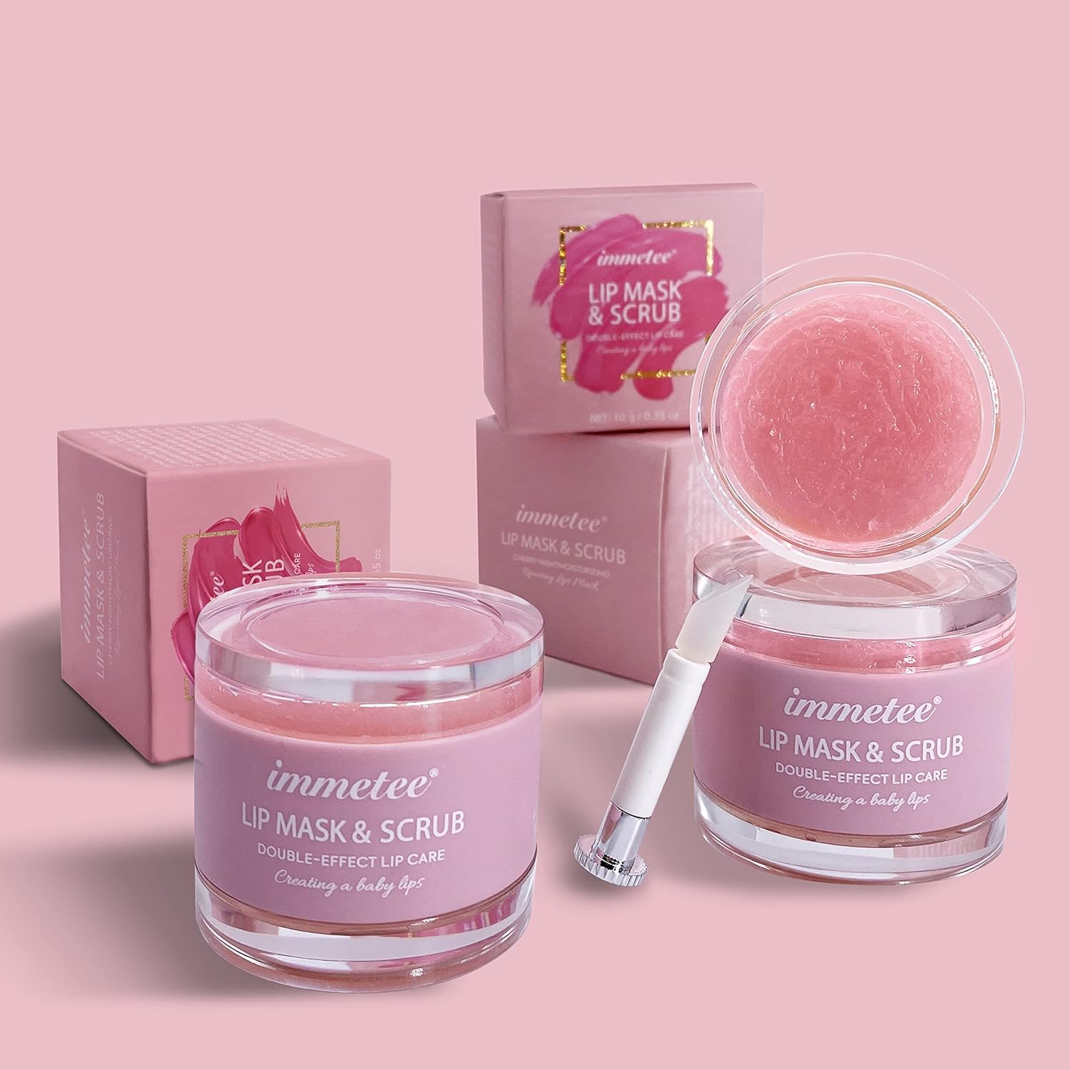 immetee Lip Scrubs Exfoliator & Moisturizer, Lip Mask 2 in 1 Double Effectively Repairs Dry Cracked Lips, Lip Scrubs Exfoliator Dead Skin Moisturizer, Lip Mask Overnight (0.35Oz+Brush) - View 5 of 5