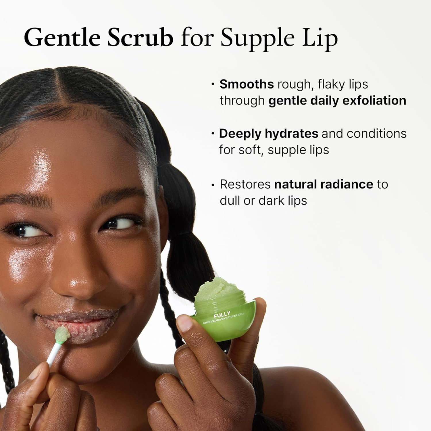 FULLY Green Tomato Smoothie Sugar Lip Scrub, Gentle Lip Exfoliator with Organic Sugar & Tomato Seed Oil for Smooth, Hydrated Lips, Vegan Daily Lip Polish for Dry, Flaky Lips, Korean Skincare, 12g - View 4 of 5