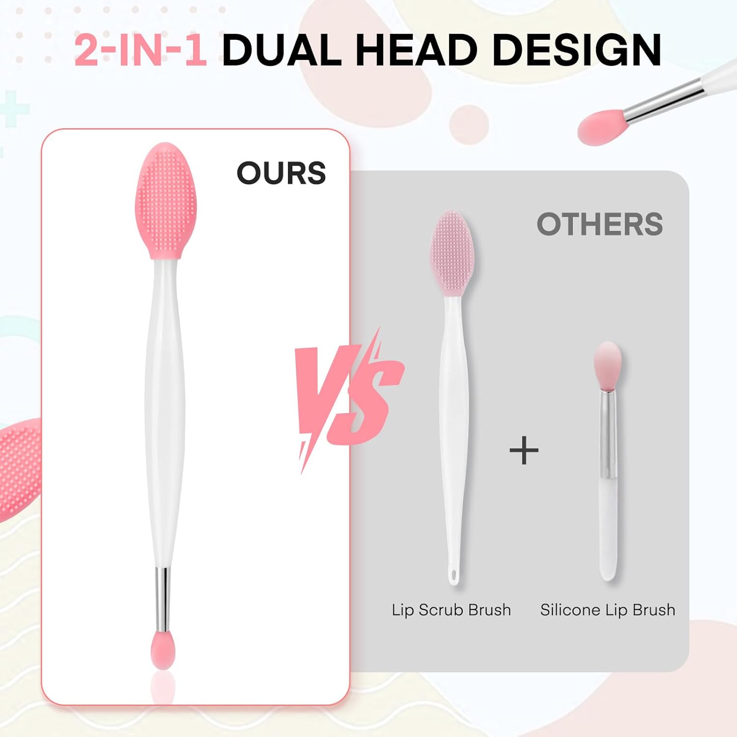 Unaone Lip Scrub Brush - 2 PCS Dual-ended Lip Scrubber Exfoliator and Silicone Lip Brush, 3-in-1 Silicone Lip Scrub Tool Lip Mask Applicator, Gentle Exfoliator & Applicator for Soft - View 5 of 5