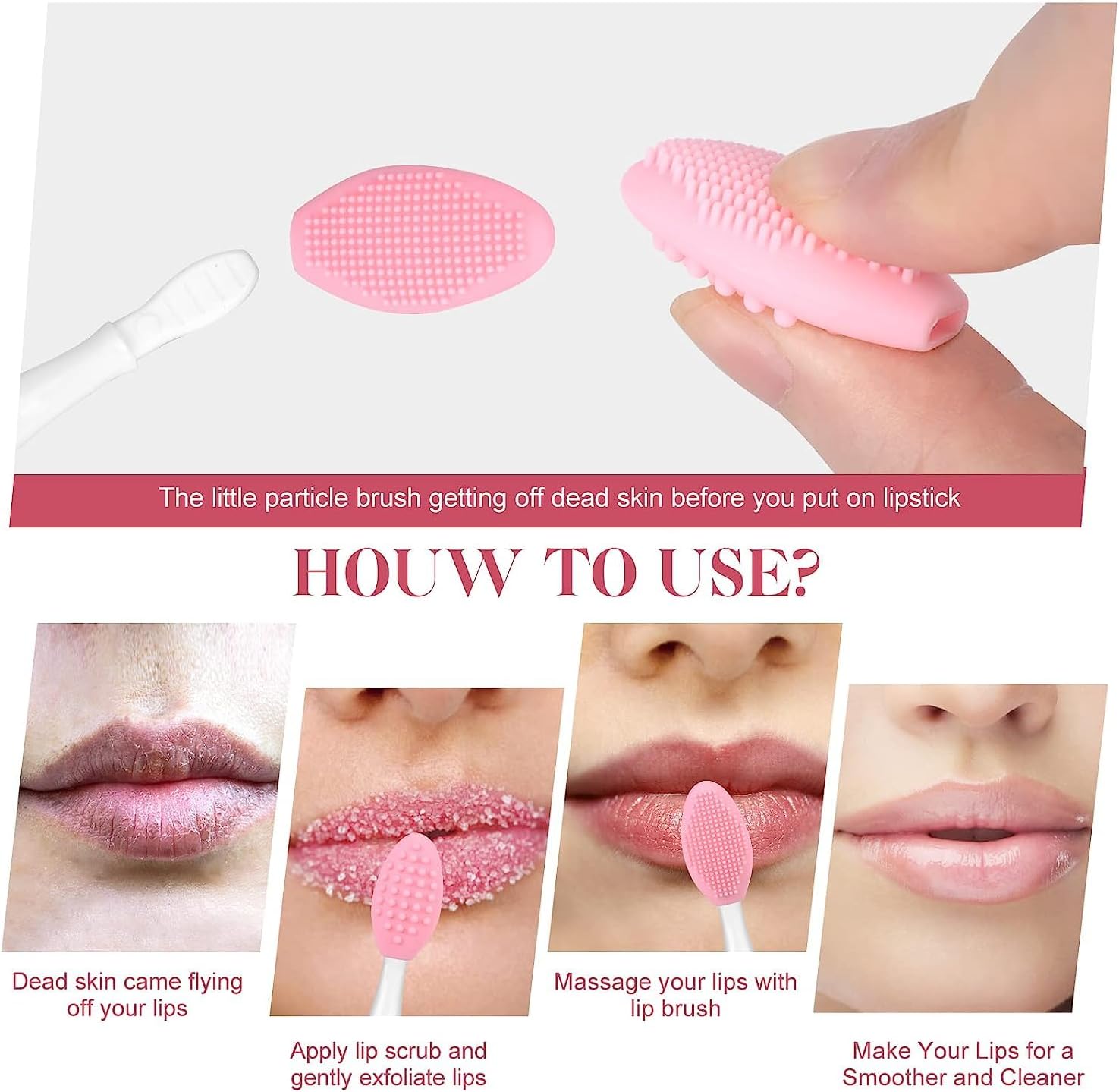 Lip Scrub Brush, Double-Sided Silicone Exfoliating Gentle Lip Exfoliator Scrubber Brush for Smooth, Soft, Bright, and Healthy Lips(2 PCS) - View 4 of 6