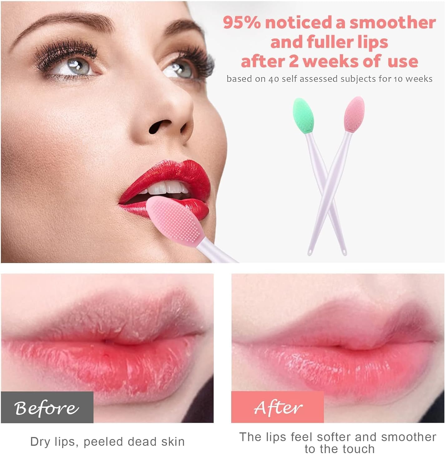 Lip Scrub Brush, Double-Sided Silicone Exfoliating Gentle Lip Exfoliator Scrubber Brush for Smooth, Soft, Bright, and Healthy Lips(2 PCS) - View 6 of 6