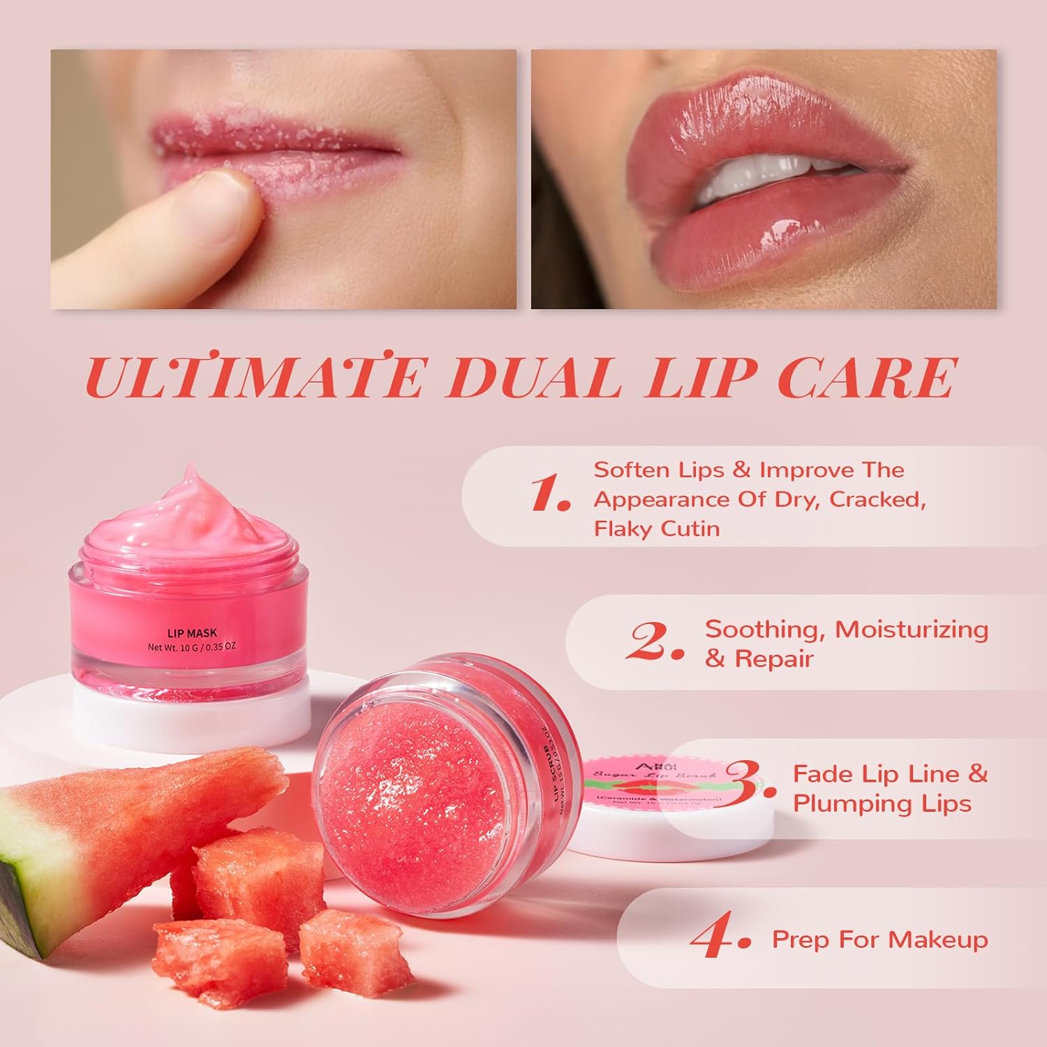 Lip Scrub and Lip Sleeping Mask Set – Ceramide Lip Repair with Sugar Exfoliator & Watermelon Overnight Lip Mask for Dry Cracked Lips, Sensitive Lip Care Gift Set - View 5 of 7