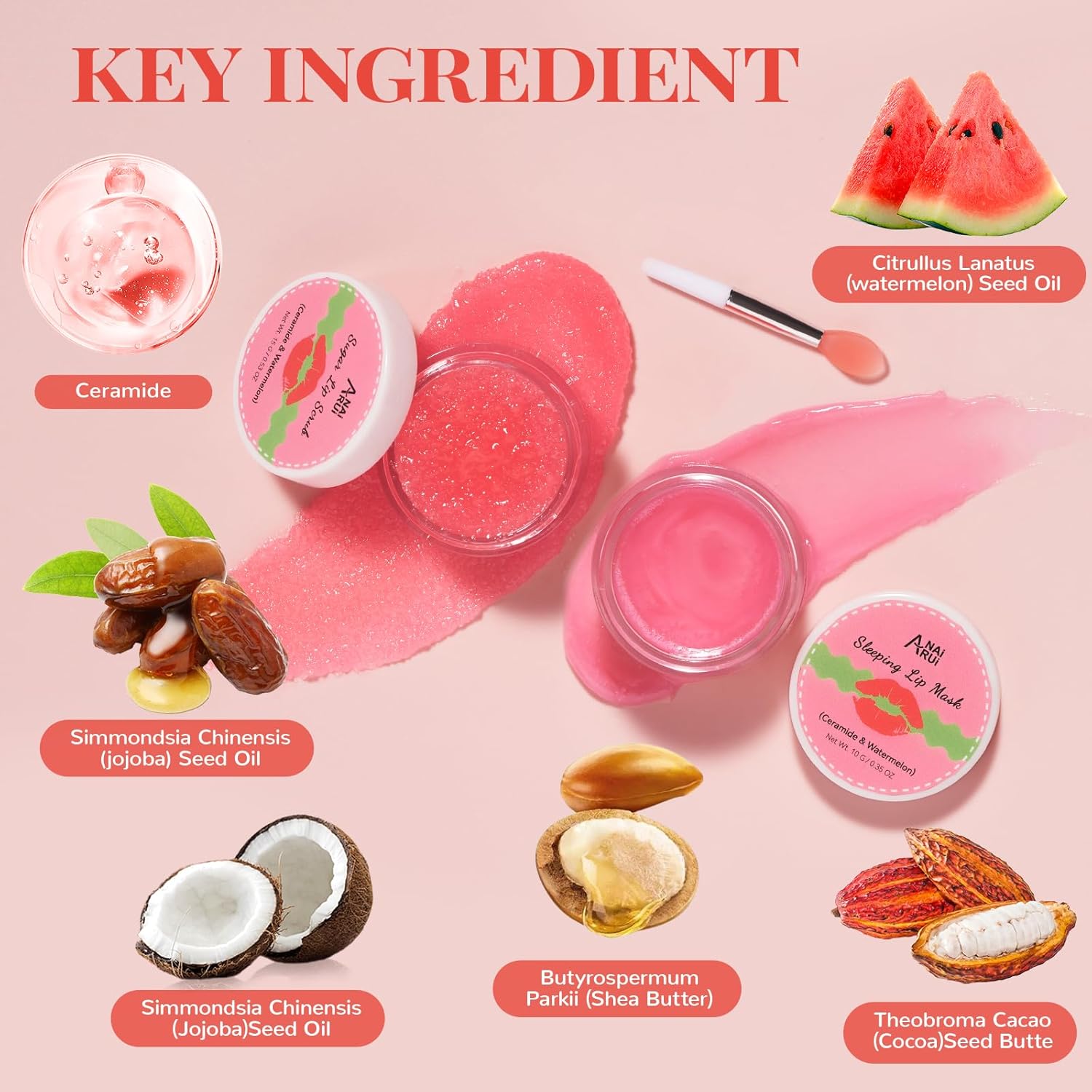 Lip Scrub and Lip Sleeping Mask Set – Ceramide Lip Repair with Sugar Exfoliator & Watermelon Overnight Lip Mask for Dry Cracked Lips, Sensitive Lip Care Gift Set - View 6 of 7