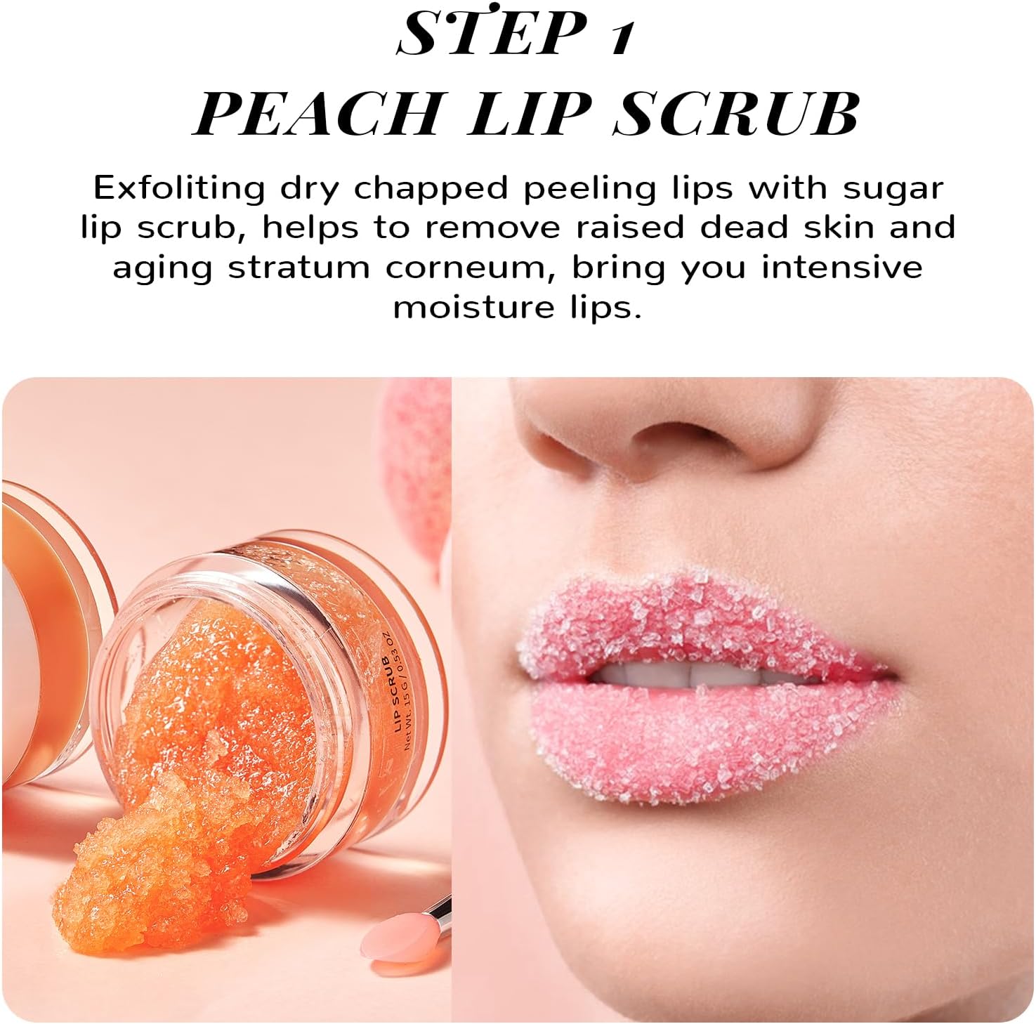 Peach Collagen Lip Plumper and Scrub Set, Anti-Aging Lip Sleeping Mask for Fine Lines, Overnight Lip Treatment for Fuller Lips, 2PCS (10g + 15g) - View 5 of 7