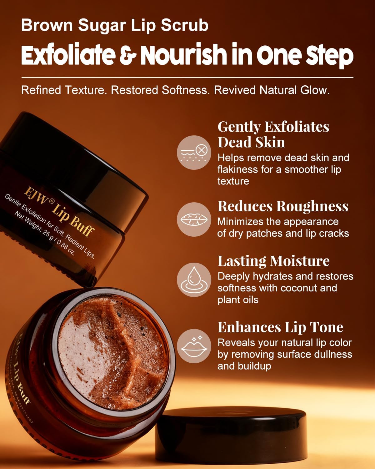 Triple-Action Lip Scrub - Brown Sugar, Coffee & Pearlite Exfoliator - Infused with Coconut & Botanical Oils for Nourishing Care of Dry, Cracked Lips - Vegan, Cruelty-Free - View 5 of 7