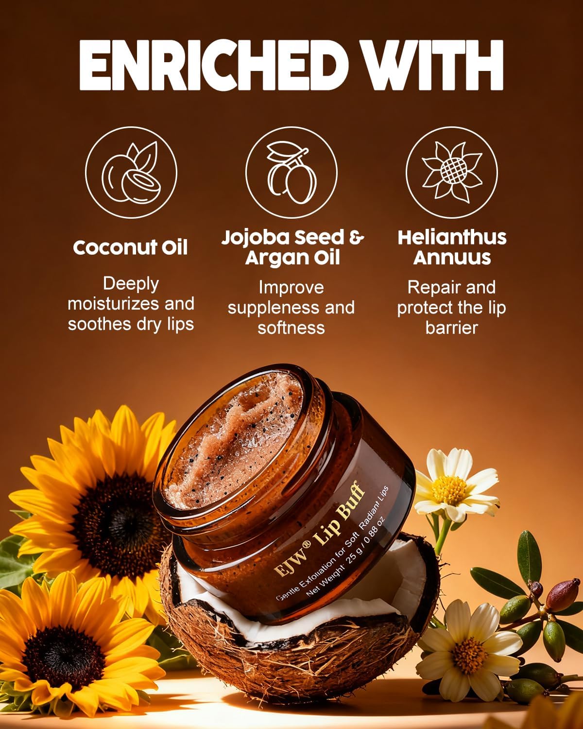 Triple-Action Lip Scrub - Brown Sugar, Coffee & Pearlite Exfoliator - Infused with Coconut & Botanical Oils for Nourishing Care of Dry, Cracked Lips - Vegan, Cruelty-Free - View 6 of 7