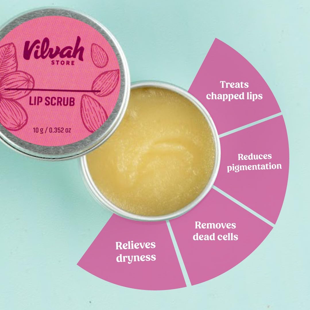Vilvah Lip Scrub | Exfoliates & Removes Dead Skin, Reduces Lip Pigmentation & Tan, Heals Chapped & Cracked Lips, Moisturising Care with Lemon Oil, Avocado Oil & Shea Butter, For Men & Women, 10g - View 2 of 4